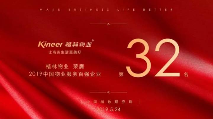 楷林物业荣膺“2019中国物业服务百强企业32名”